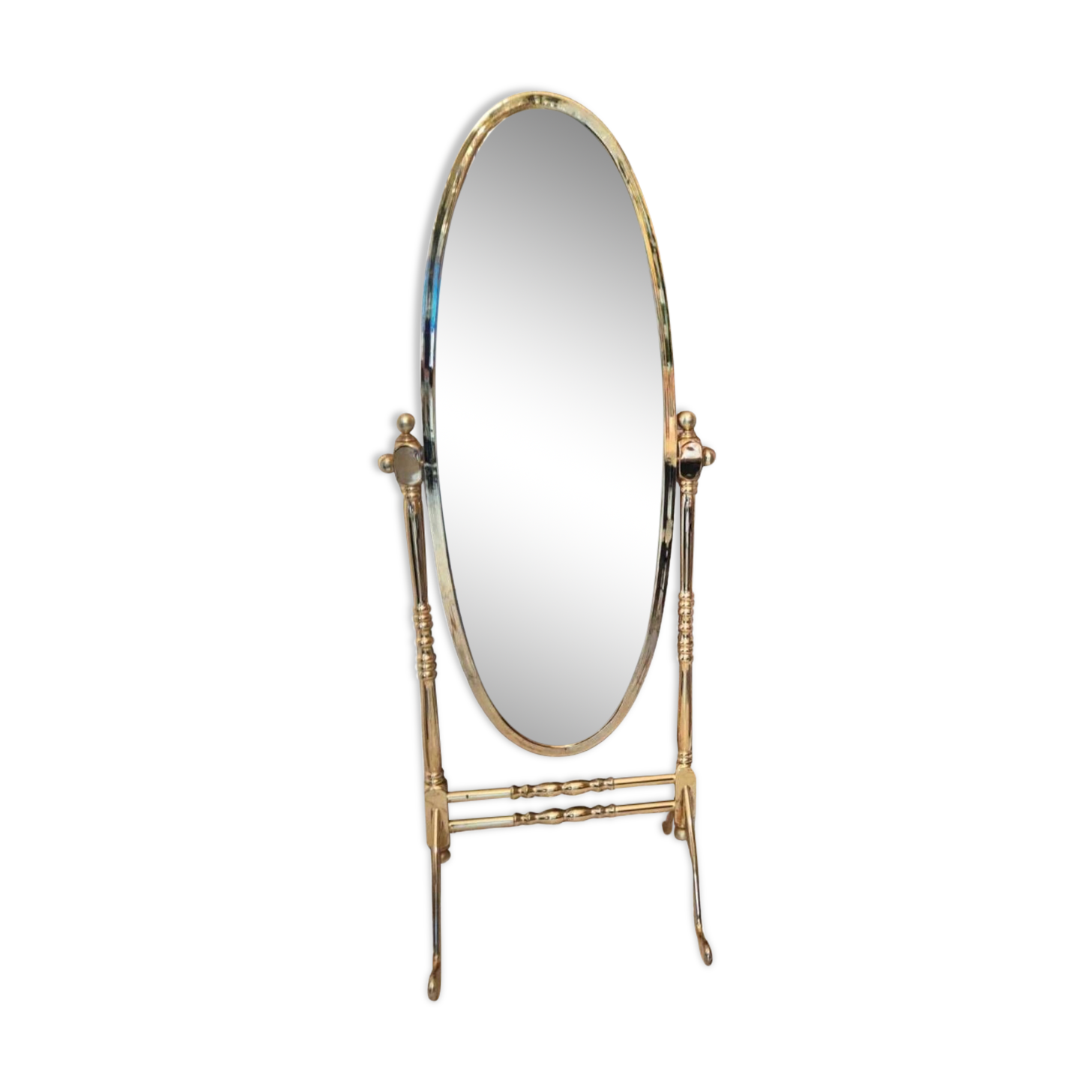 Vintage horse mirror in patinated steel with golden brass effect 1980