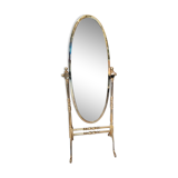 Vintage horse mirror in patinated steel with golden brass effect 1980