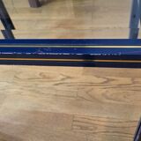 Set of 3 Pierre Vandel nesting tables in blue lacquered metal and glass top, French 1970 Vintage