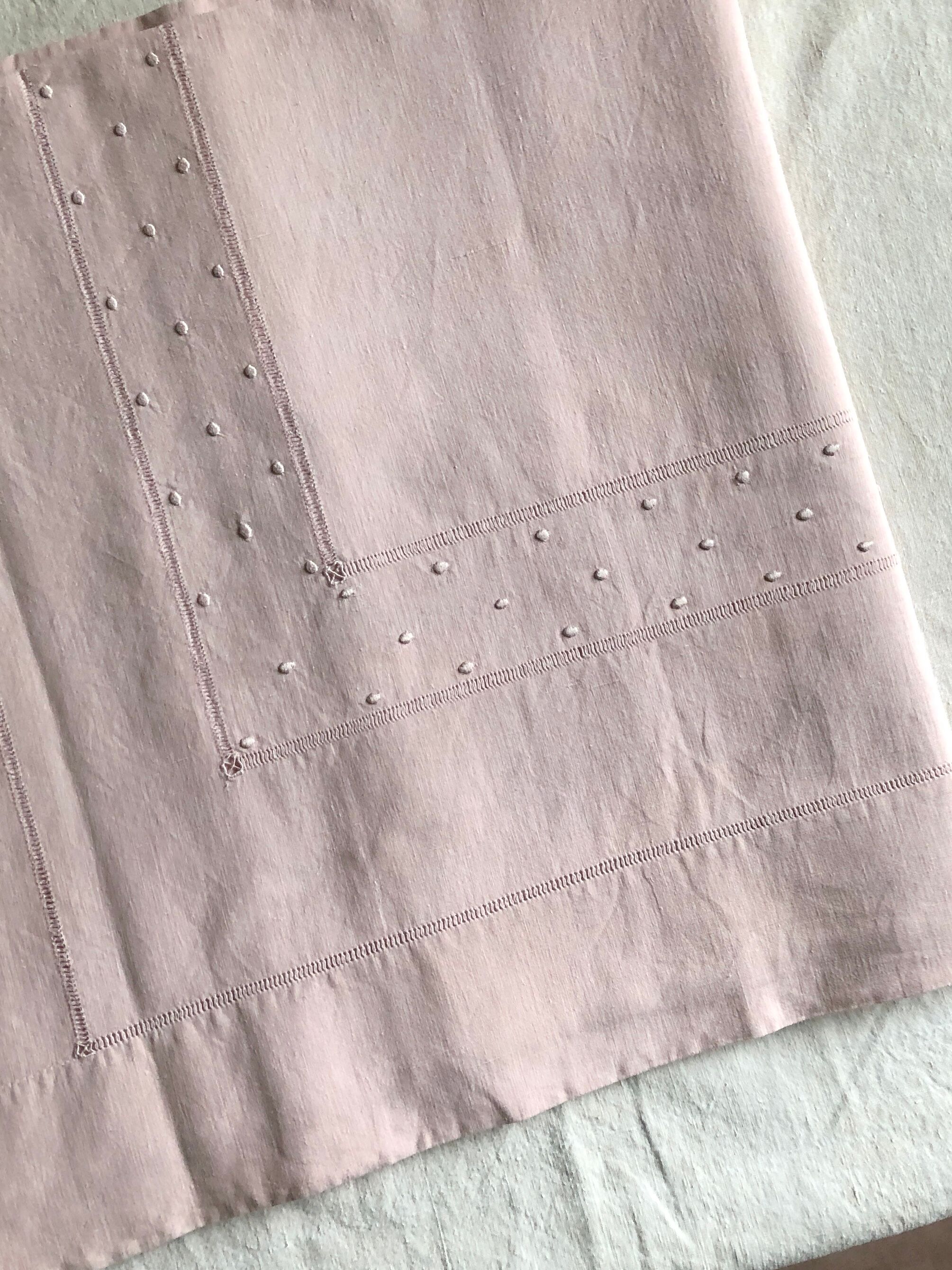 Antique linen and cotton towel dyed in soft pink
