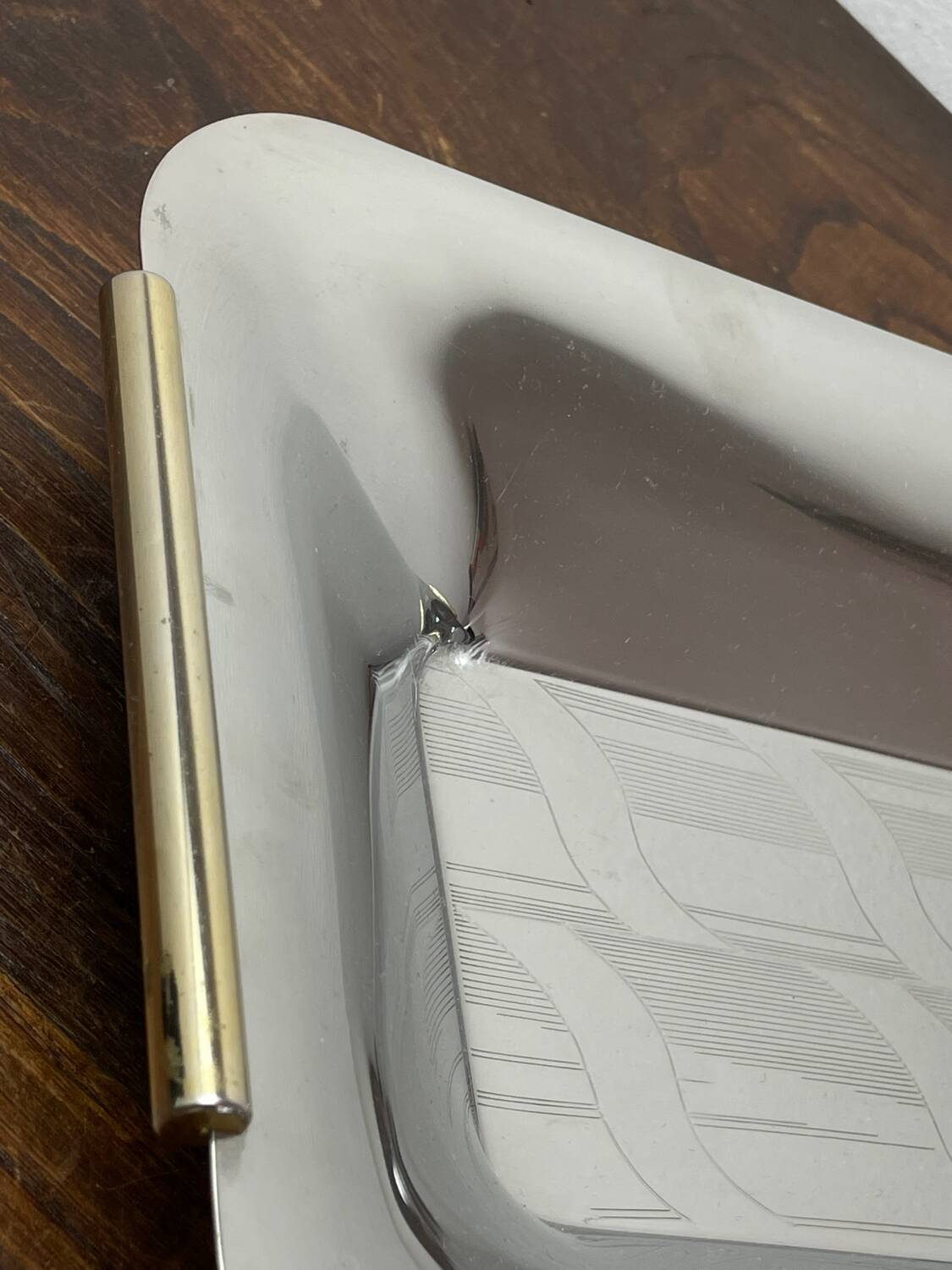 Silver and gold metal serving tray