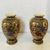 Baluster vases in polychrome earthenware, mid-20th century