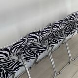6 folding chairs in metal and zebra-patterned fabric, 1970s