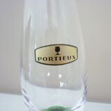 Liqueur set, blown glass, signed Portieux, 1 carafe & 6 stemmed glasses