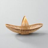 XXL - Oblong wicker basket with vintage handles 60s wicker boat basket