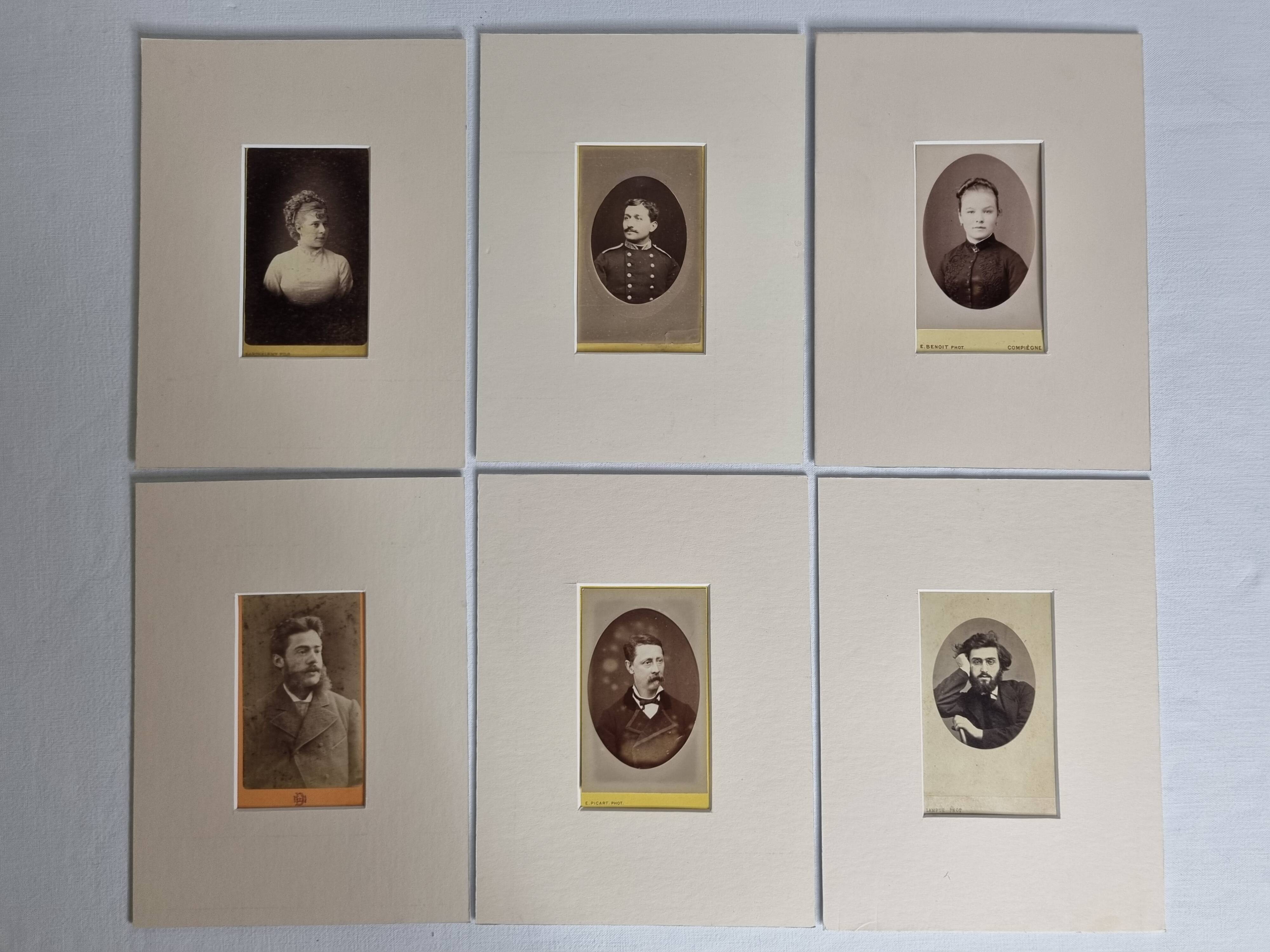 Set of 6 old photographs, oval and rectangular studio portraits from the 19th century