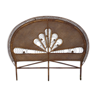 Braided and caning head of bed in wicker and rattan peacock