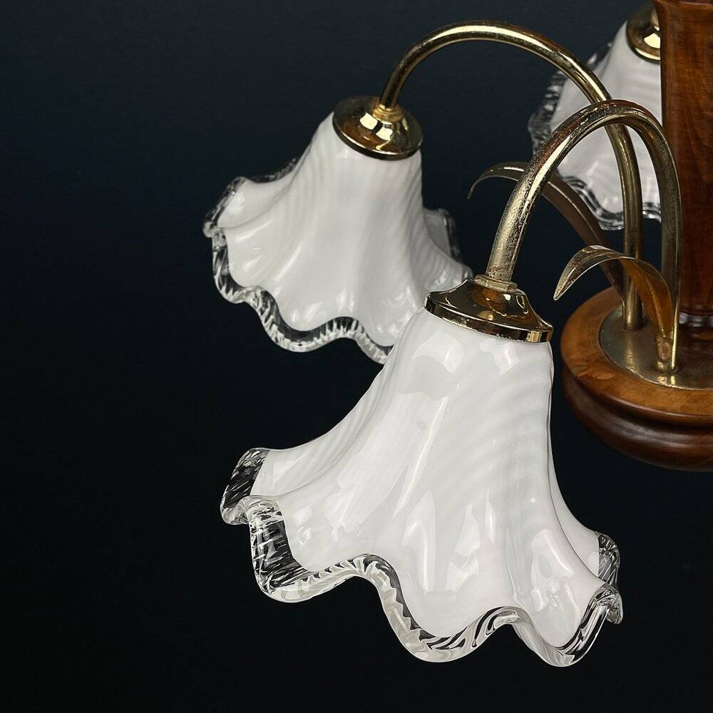 Vintage Murano glass chandelier and wood, Italy, 1970s