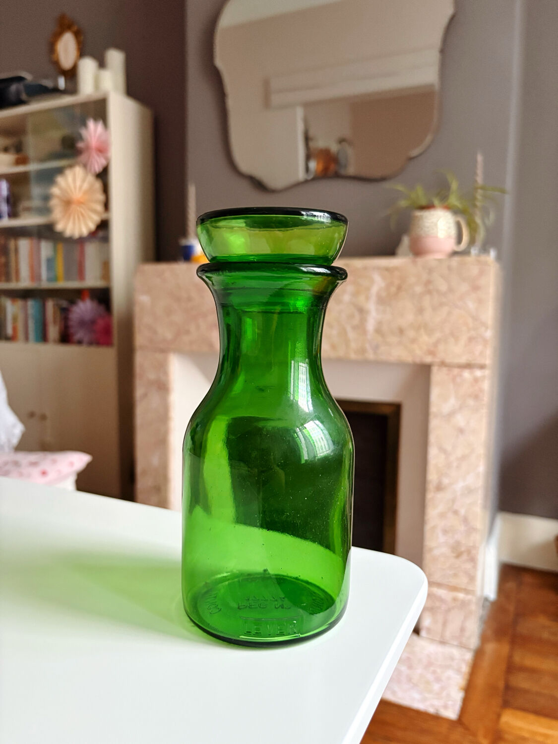 Bouteille / bocale verte vintage Lever made in Belgium