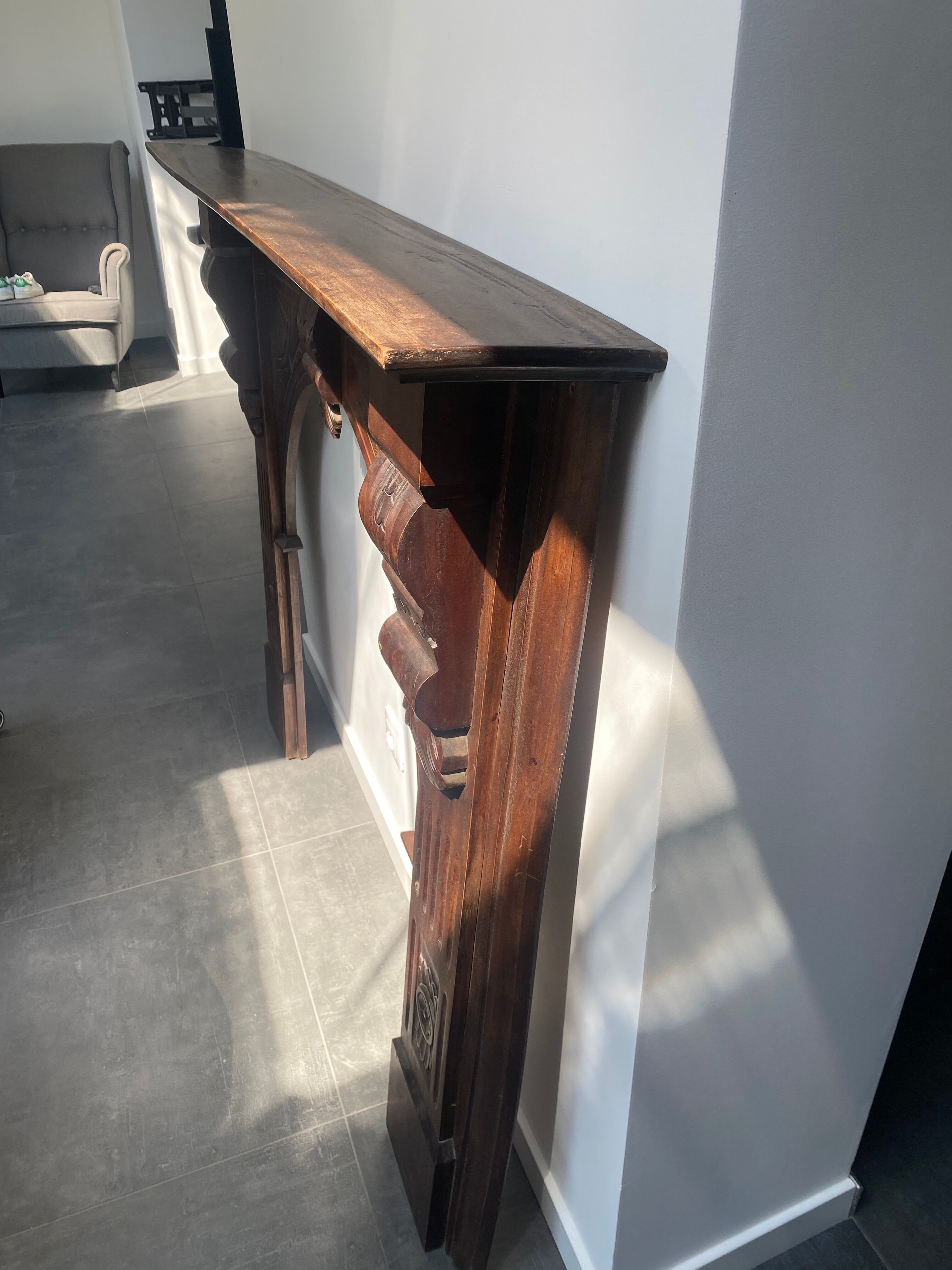 Wood fireplace mantle