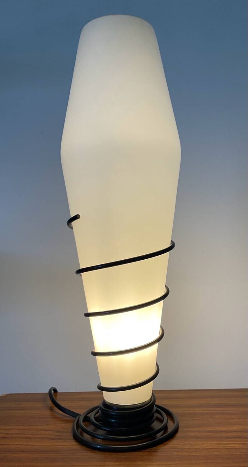 Vintage opaline and metal lamp