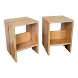 Pair of pine stools or bedside tables, mountain furniture, 1950s