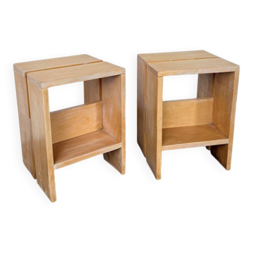 Pair of pine stools or bedside tables, mountain furniture, 1950s