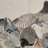 Ancient Japanese watercolour The Wood of Pigeons signed circa 1900 42x48 cm