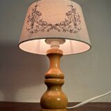 Small table lamp with natural wood base