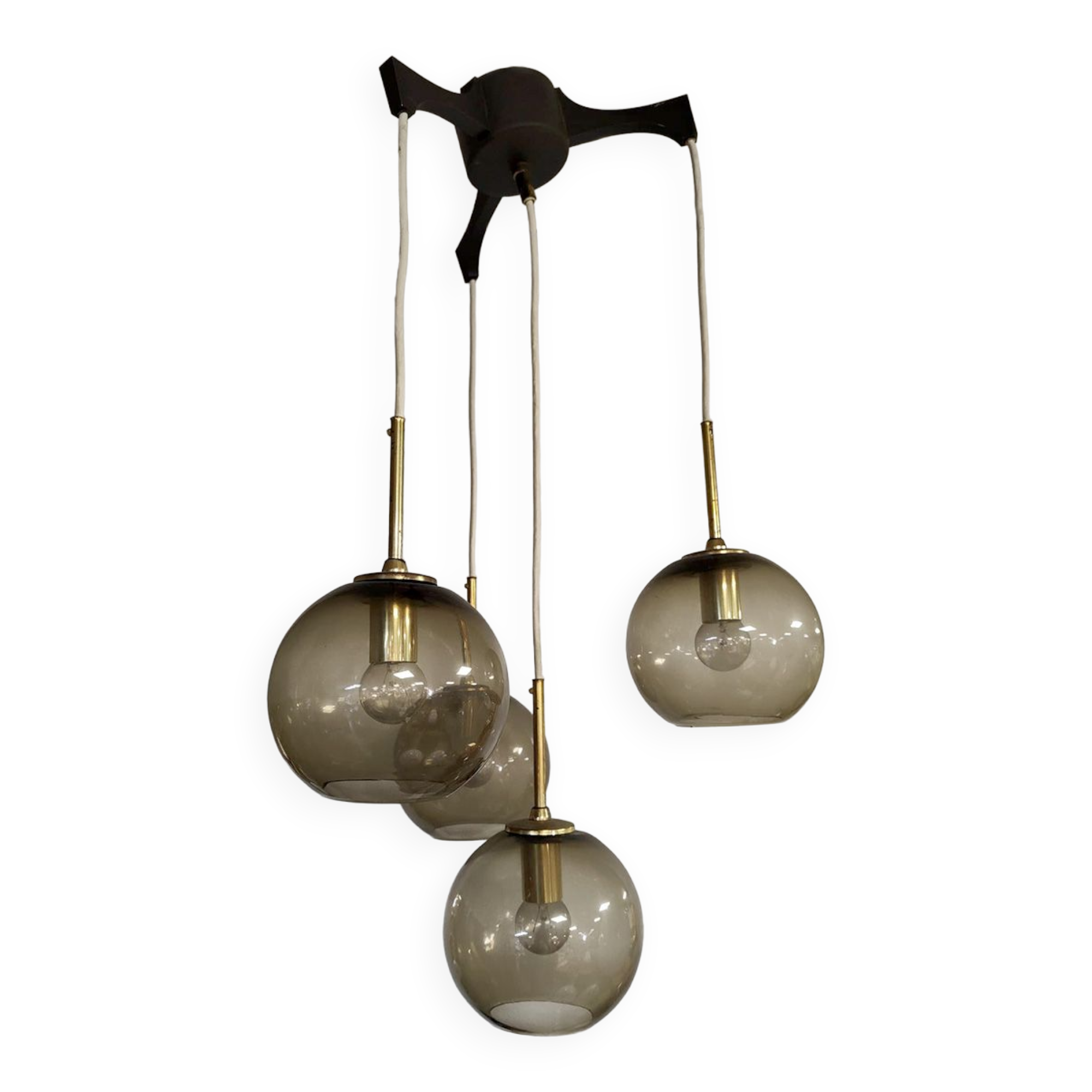 Vintage 70's cascade pendant 'brass globes' hanging lamp