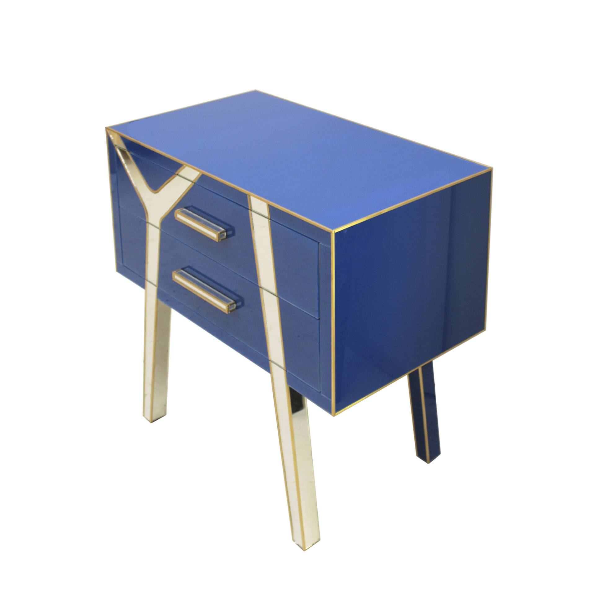 Contemporary Wood and Glass Italian Pair of Bedside Tables