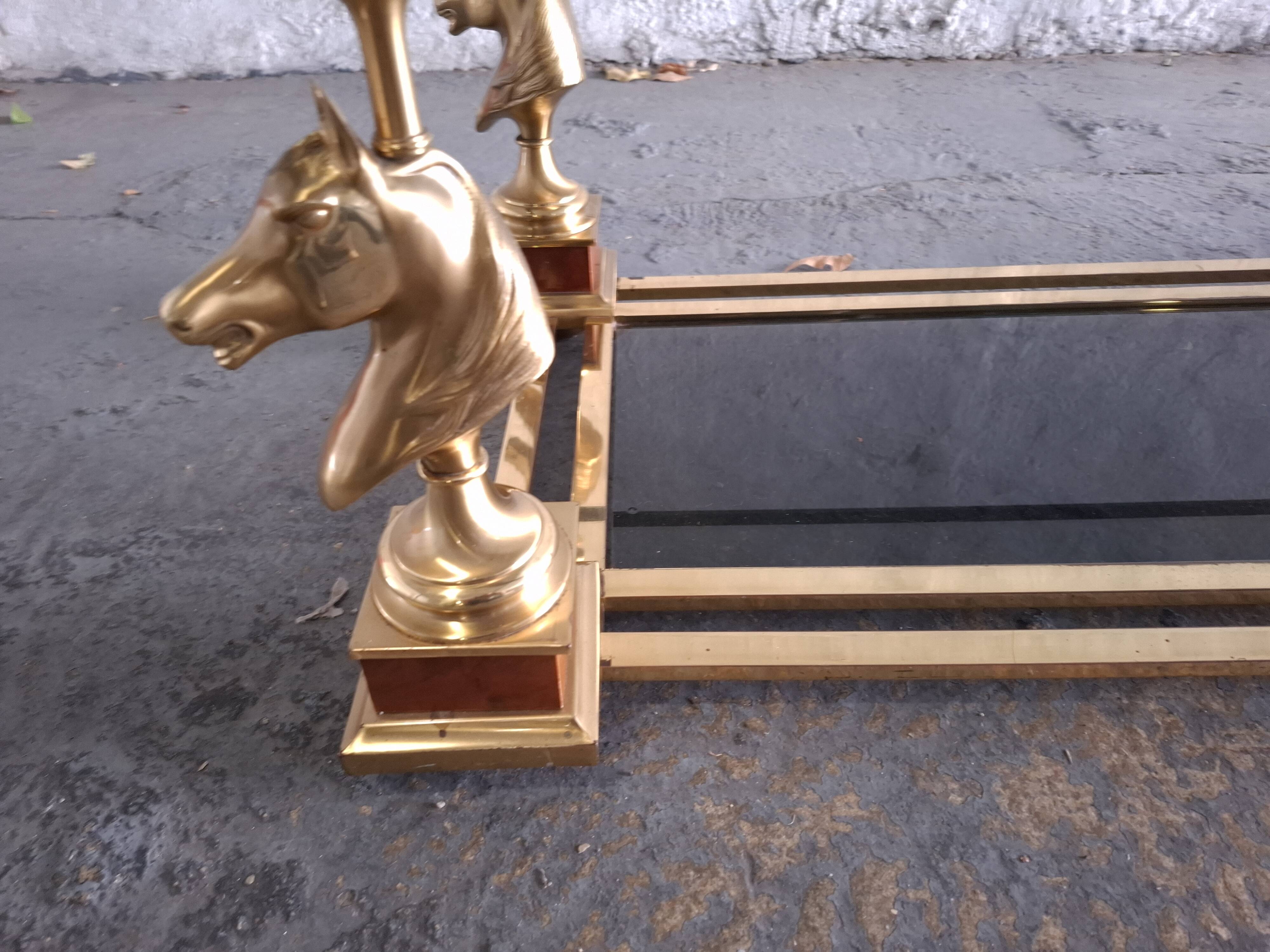 1970s Glass Coffee Table with Horse Heads