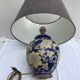 Ancient enamelled ceramic lamp drawing flowers - vintage grey daybat