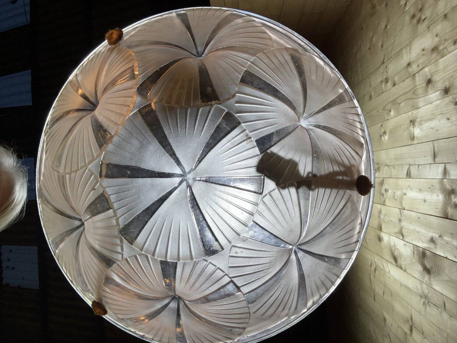 Degué ceiling light, Art Deco pressed moulded glass