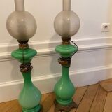 2 green opaline opaline lamps