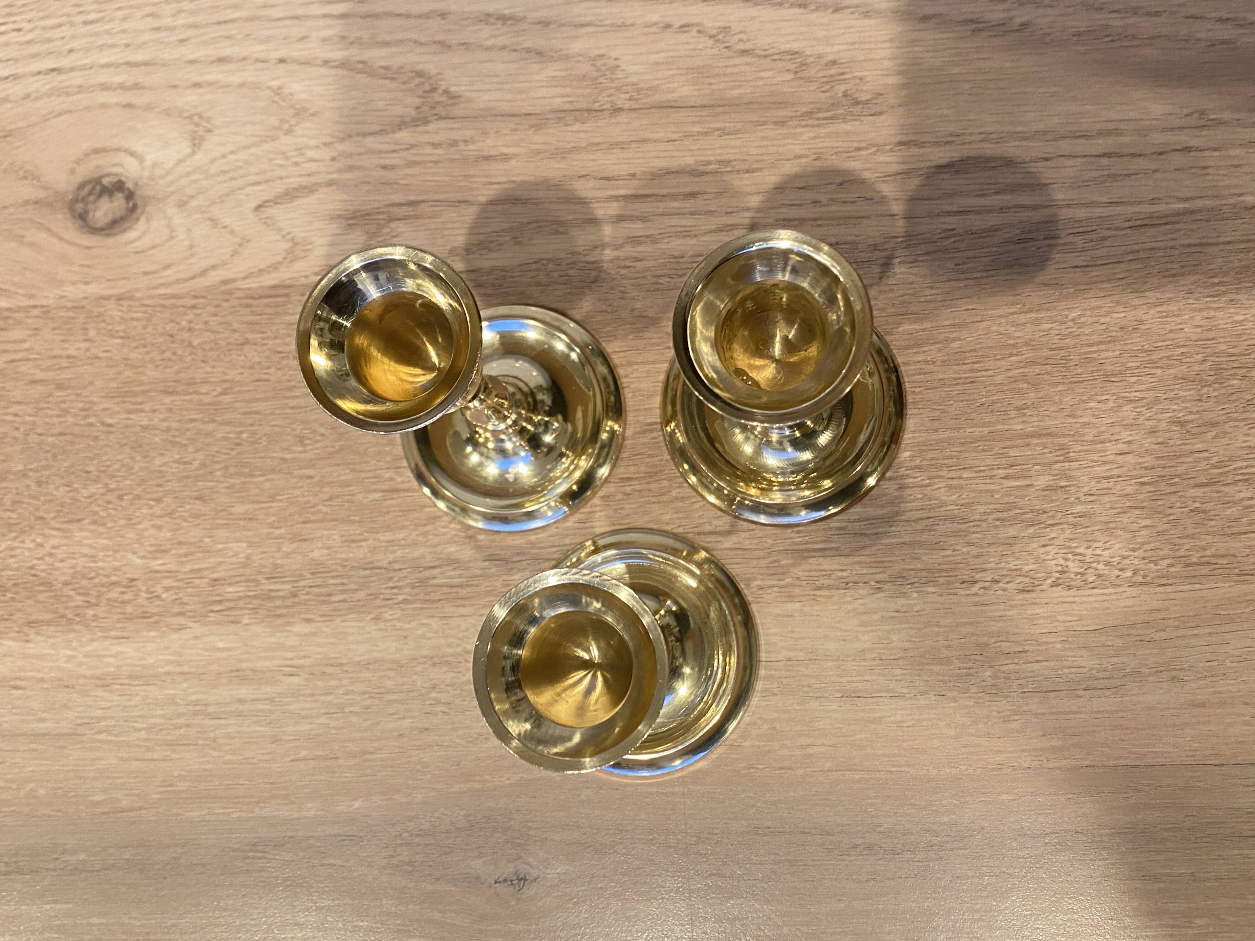 3 brass candle holders