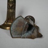 Pair of brass candlesticks candelabra art deco owls country decoration old gilded metal