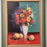 Tableau Bouquet de fleurs et citrons signé