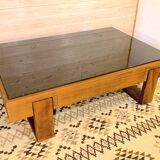 Rosewood coffee table, with black glass top, Brazil 1970