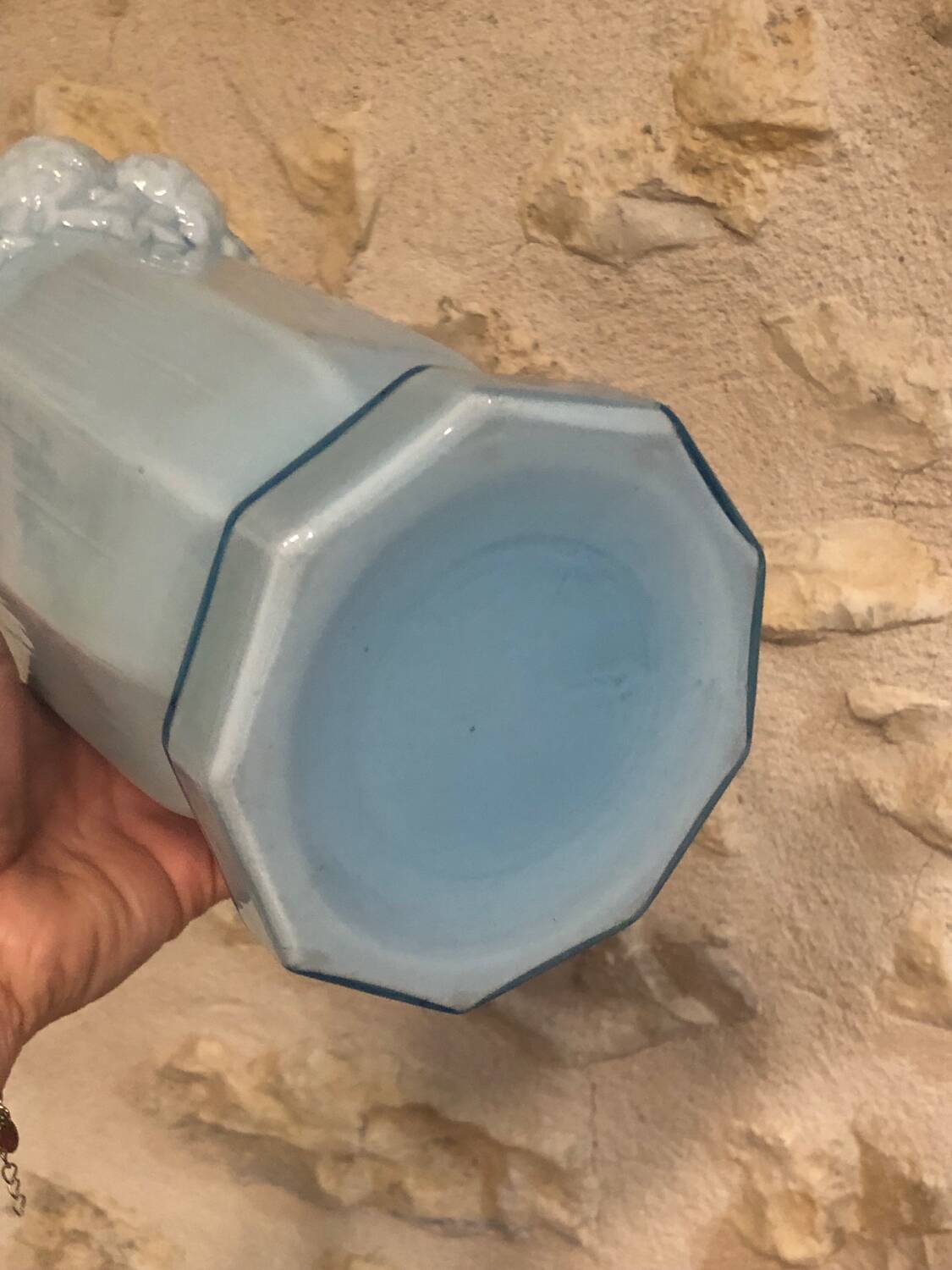 2 Antique blue opaline Art Nouveau vases with thistle motifs