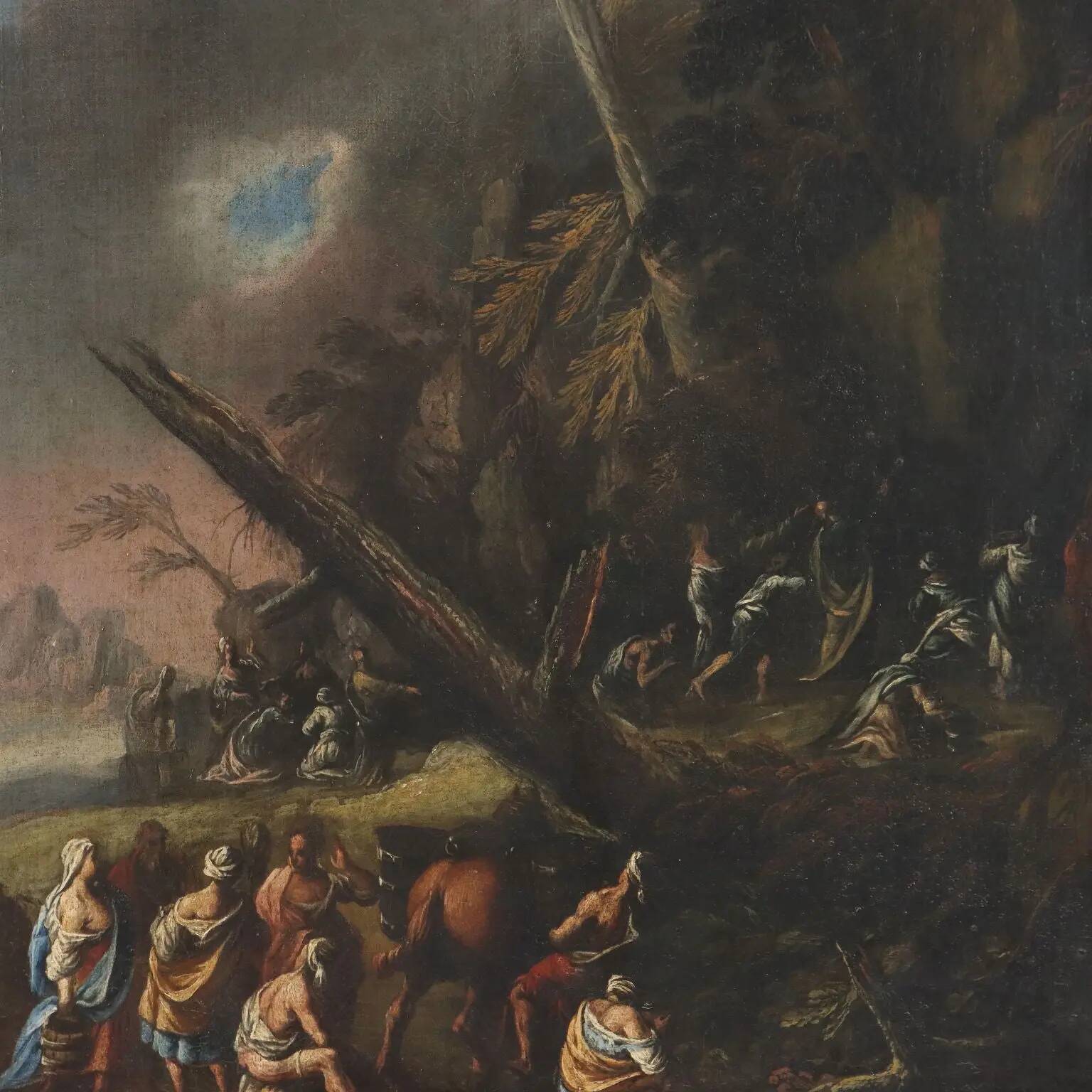 Ancient painting on a religious subject, miracle of Moses, 17th-18th century.