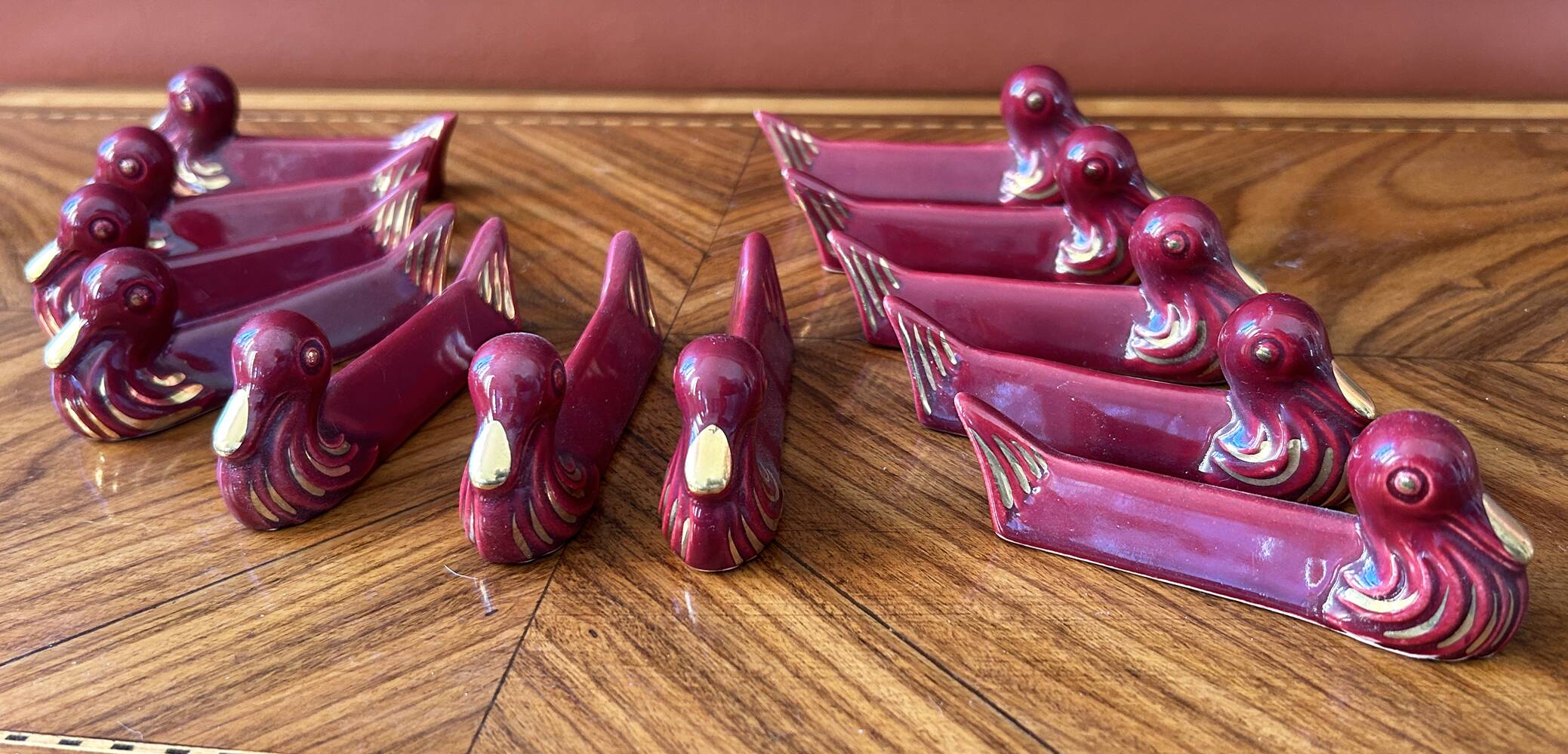 Set of 12 vintage glazed ceramic chopstick rests, 1950-70