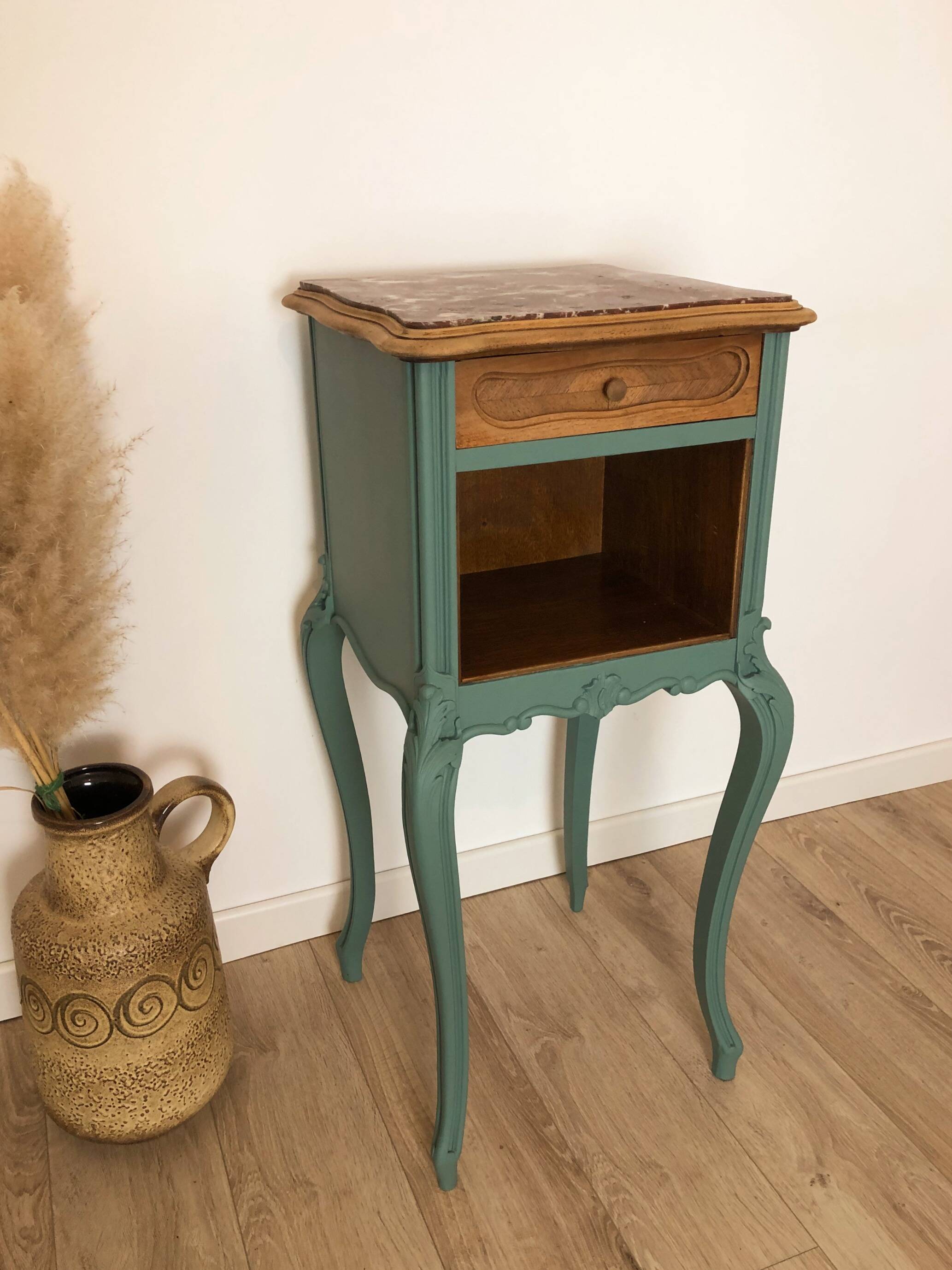 Louis XV style bedside table in celadon green