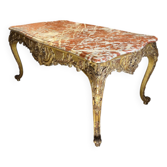 Table de milieu en bois doré d’époque napoléon iii dessus de marbre rouge