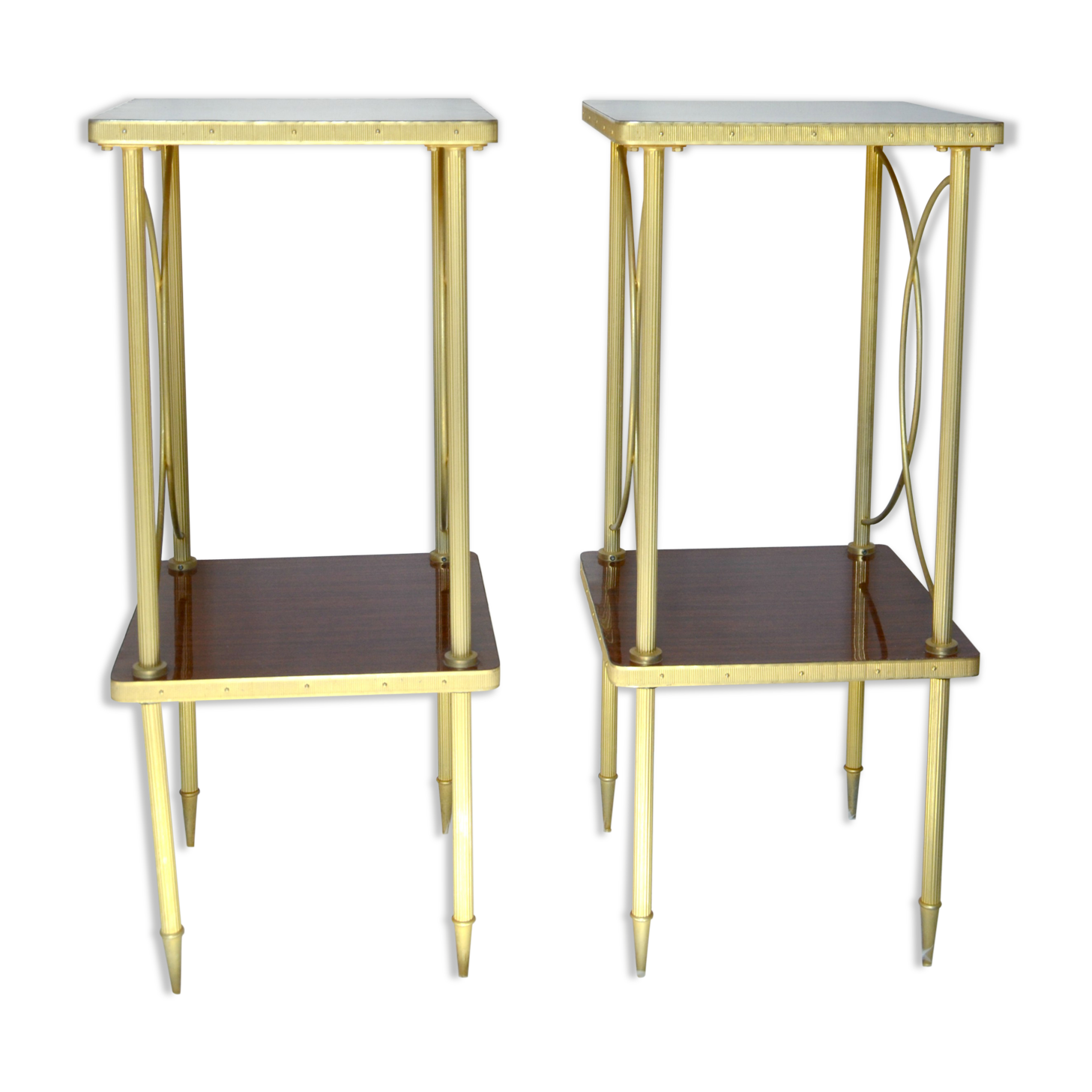 Pair of nightstands vintage formica and brass style rings