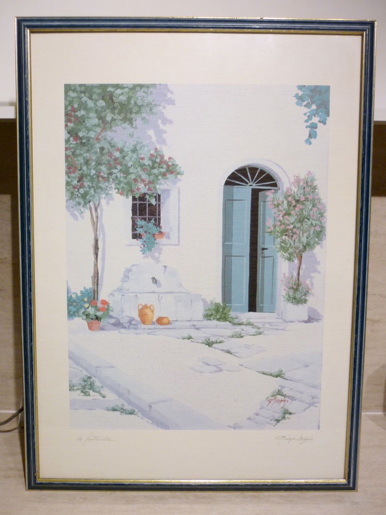Painting “La Fontanella” lithograph signed G. Zuppini