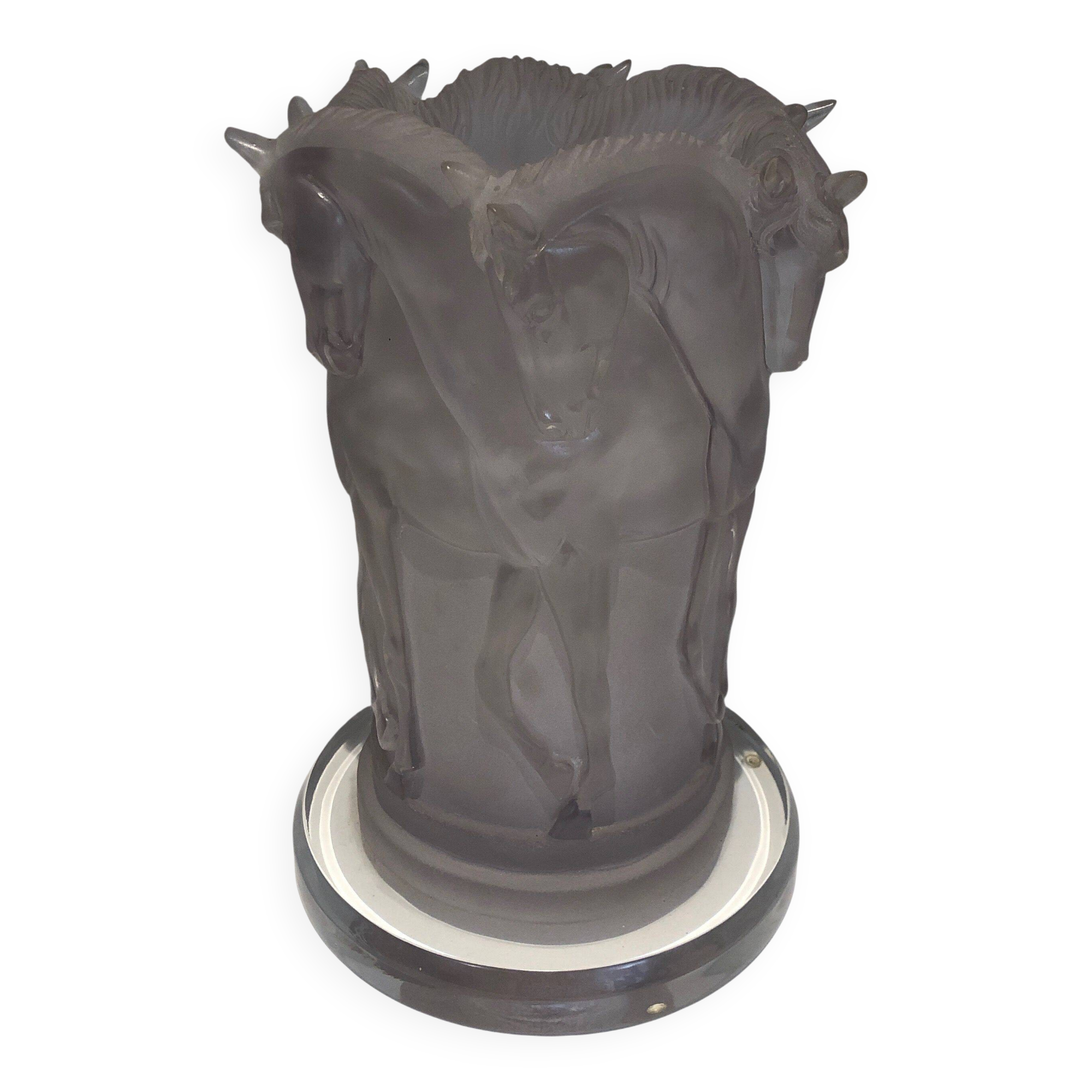 Plexiglass horse lamp in the style of Lalique.