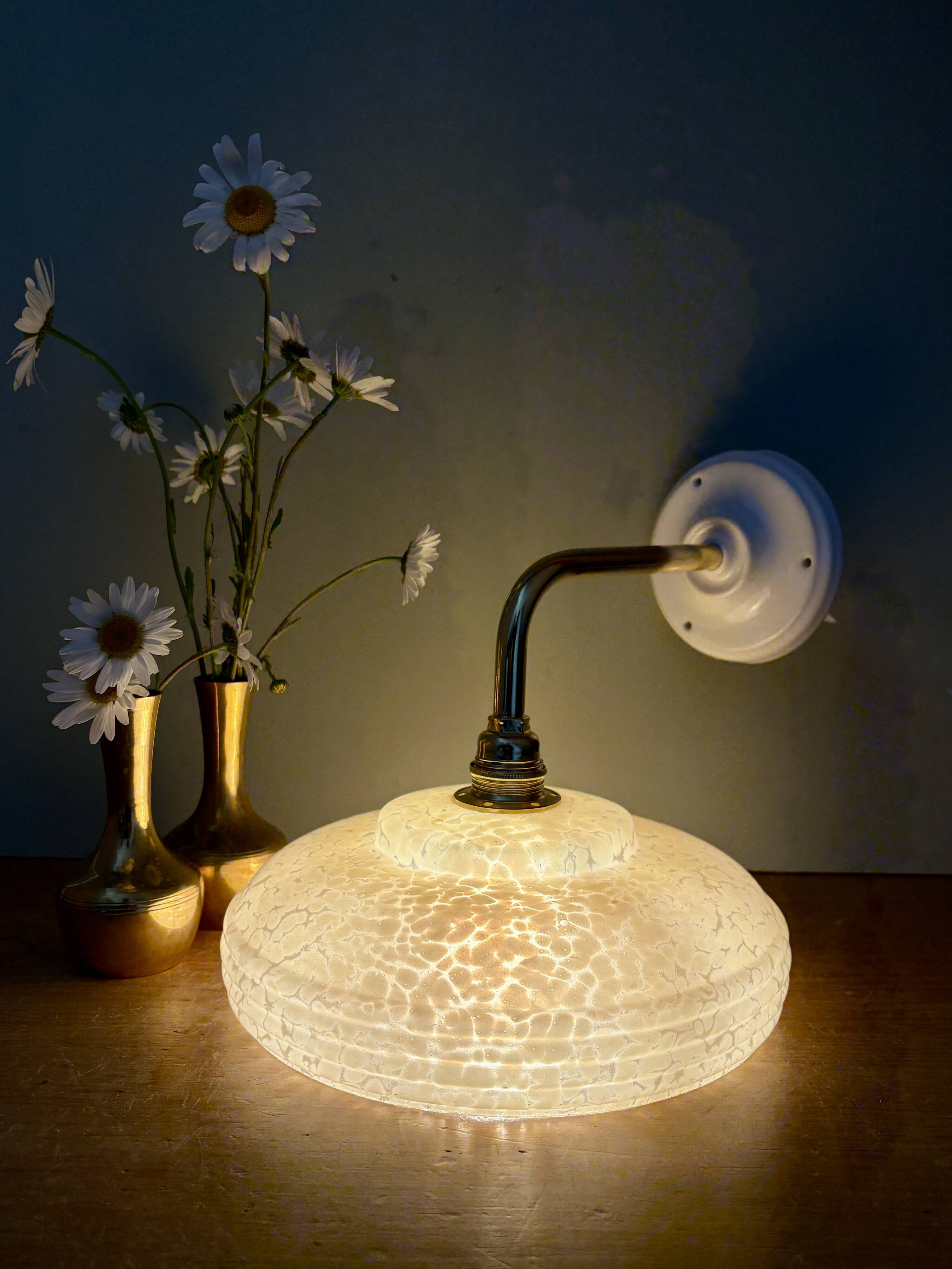 Angled wall lamp with vintage shade in yellow Clichy glass