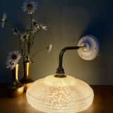 Angled wall lamp with vintage shade in yellow Clichy glass