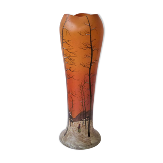 Vase art nouveau Belgrade décor paysage d'hiver
