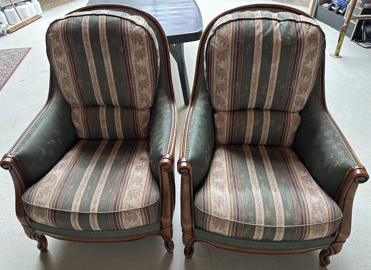 2 Louis XV style Bergère armchairs