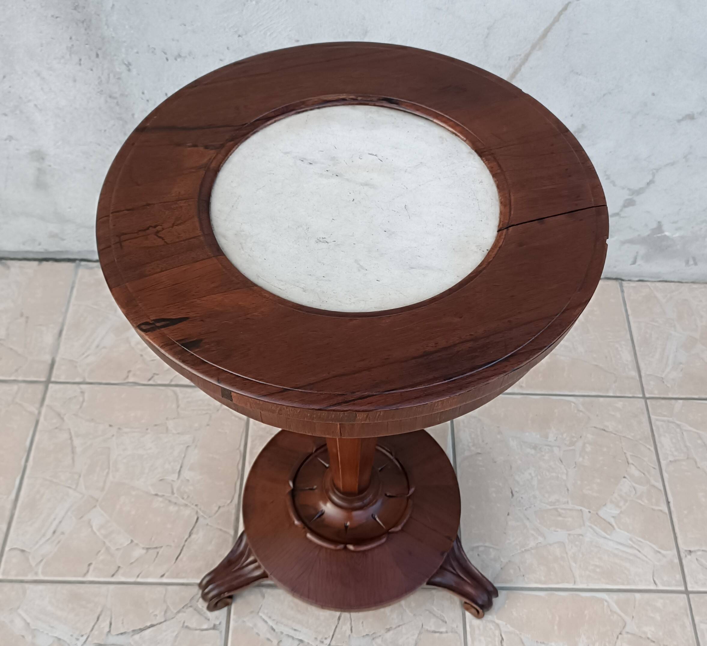 Art Nouveau period side table in walnut and marble