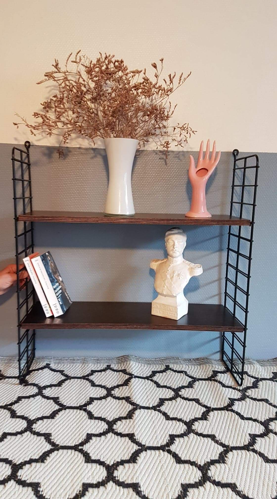 Wall shelf 2 planks tomado dark wood and black metal structure