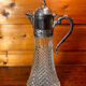 Beautiful moulded glass carafe jug, silver-plated mount, vintage.