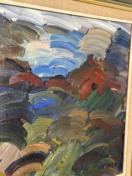 Original mid-century Swedish oil on canvas – “Scene” by Gösta Falck – vintage & framed – 73 × 64 cm