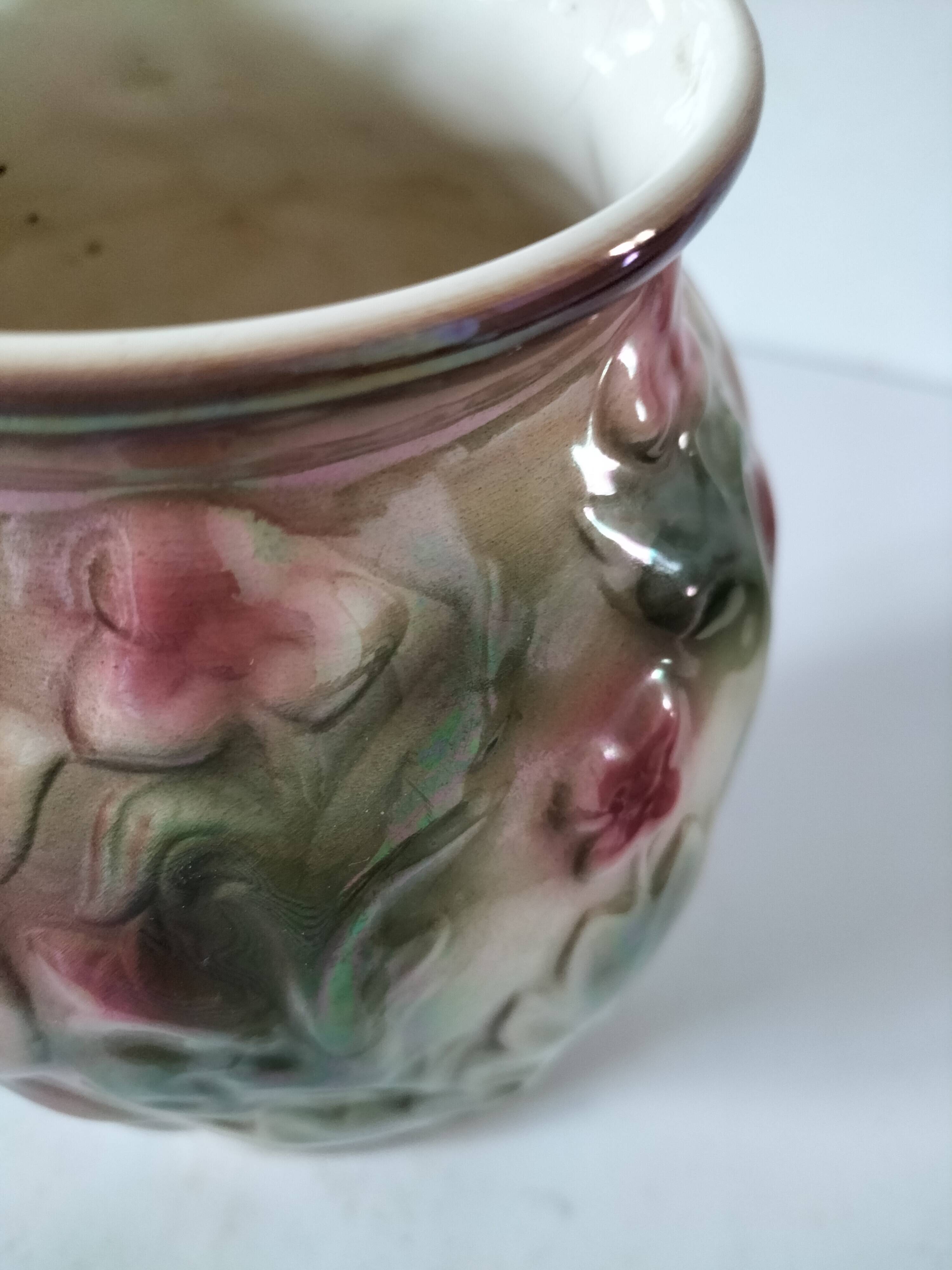 Vintage iridescent molded earthenware vase – 1950s/1960s