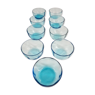 Suite of 9 cups in pale blue crystal, XIX th