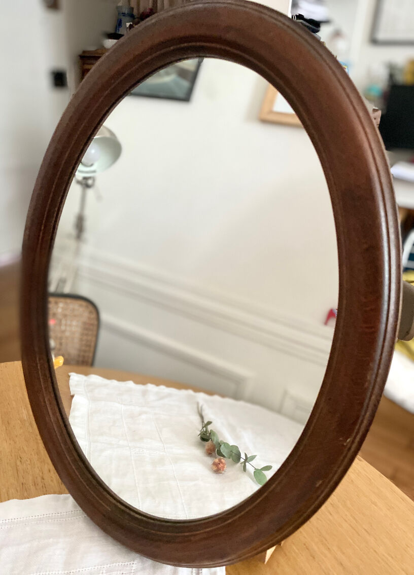 Oval mirror dark wood vintage made in Belgium Belgium | Selency
