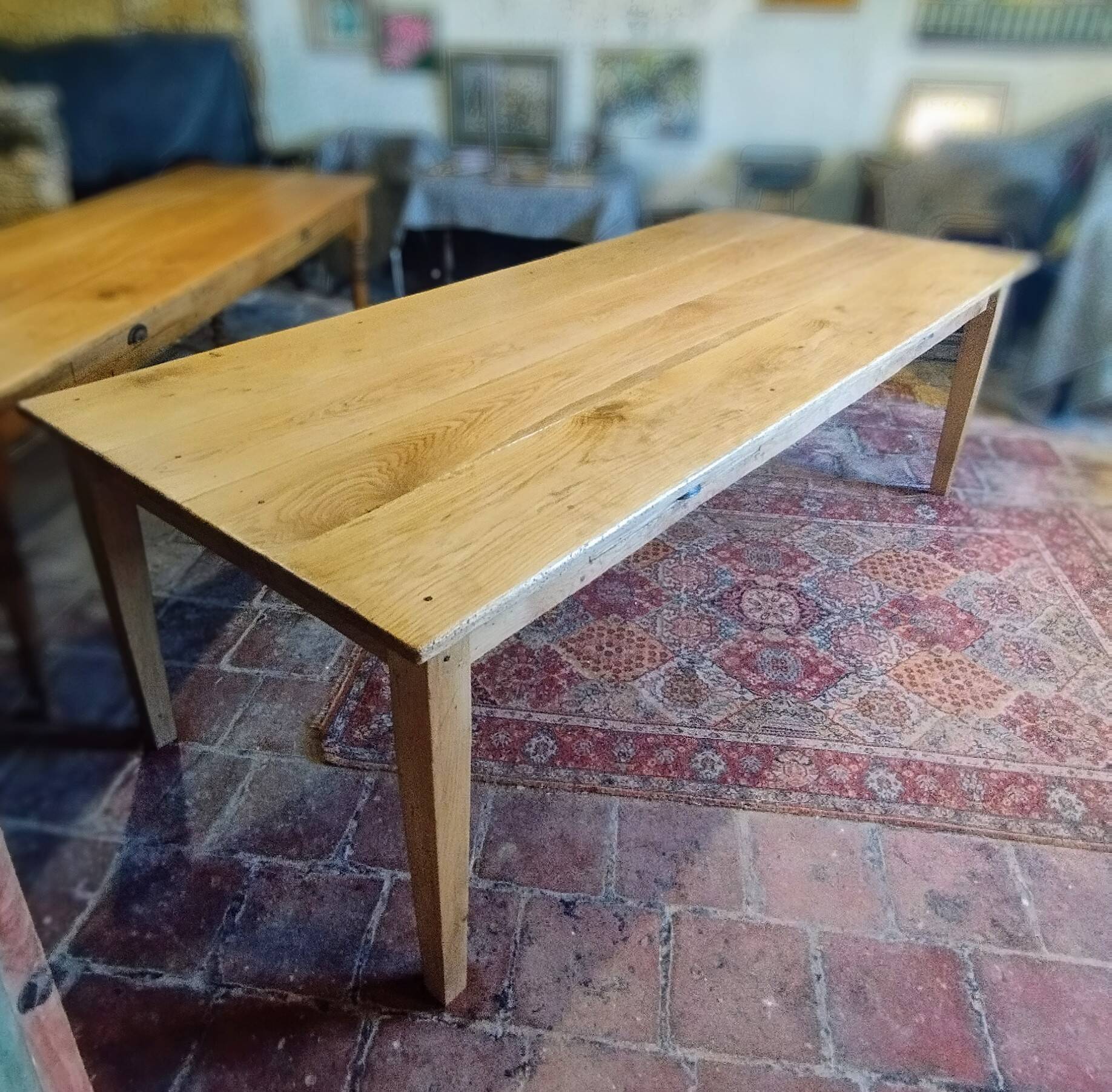 Table de ferme 230 x100 ,chêne clair patiné,