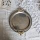 Vintage round silver metal serving tray with gold knot handles